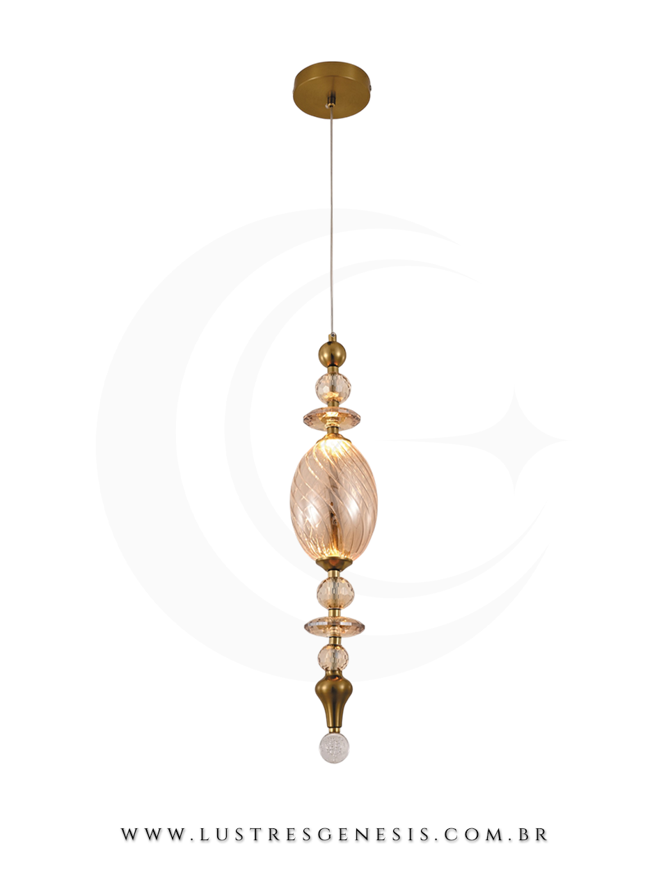 Pendente Contempor&acirc;neo Bronze com Vidro Conhaque para Bancada, Cabeceira de Cama e Banheiro